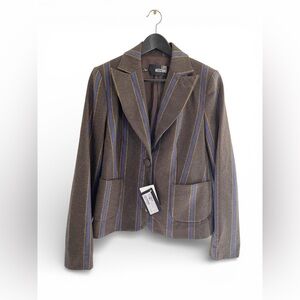 Love Moschino Designer Brown and Blue pin-striped Women's wool Blazer 44/8 NWT